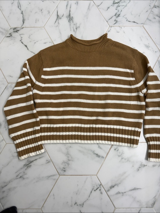 J. Crew Sweaters - J. Crew Tan & White Striped Crewneck Sweater